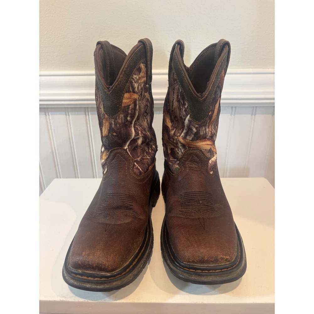 Rocky Kids Brown Leather Realtree Camo Square Toe Western Cowboy Boots